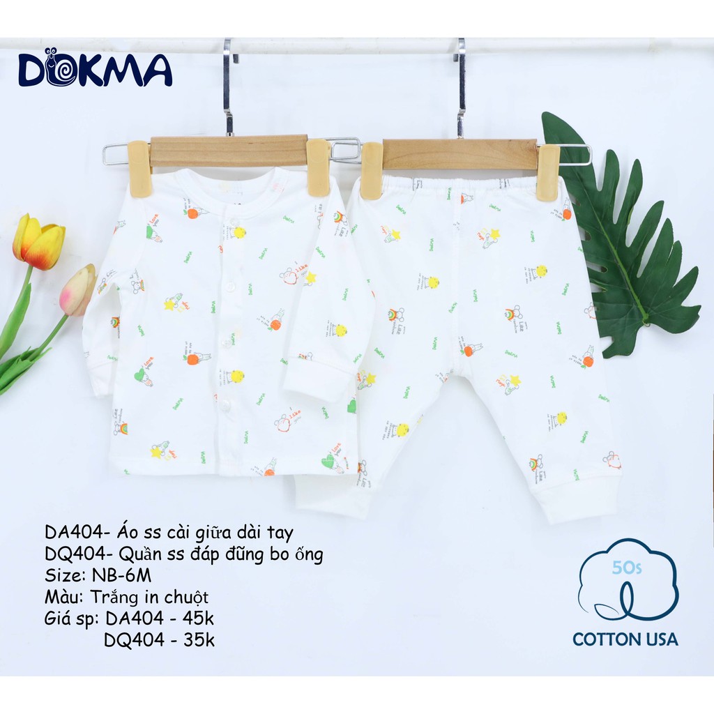 (DA404/DQ404) Dokma - Bộ quần áo ss dài tay, quần đáp đũng cho bé (NB-6M)