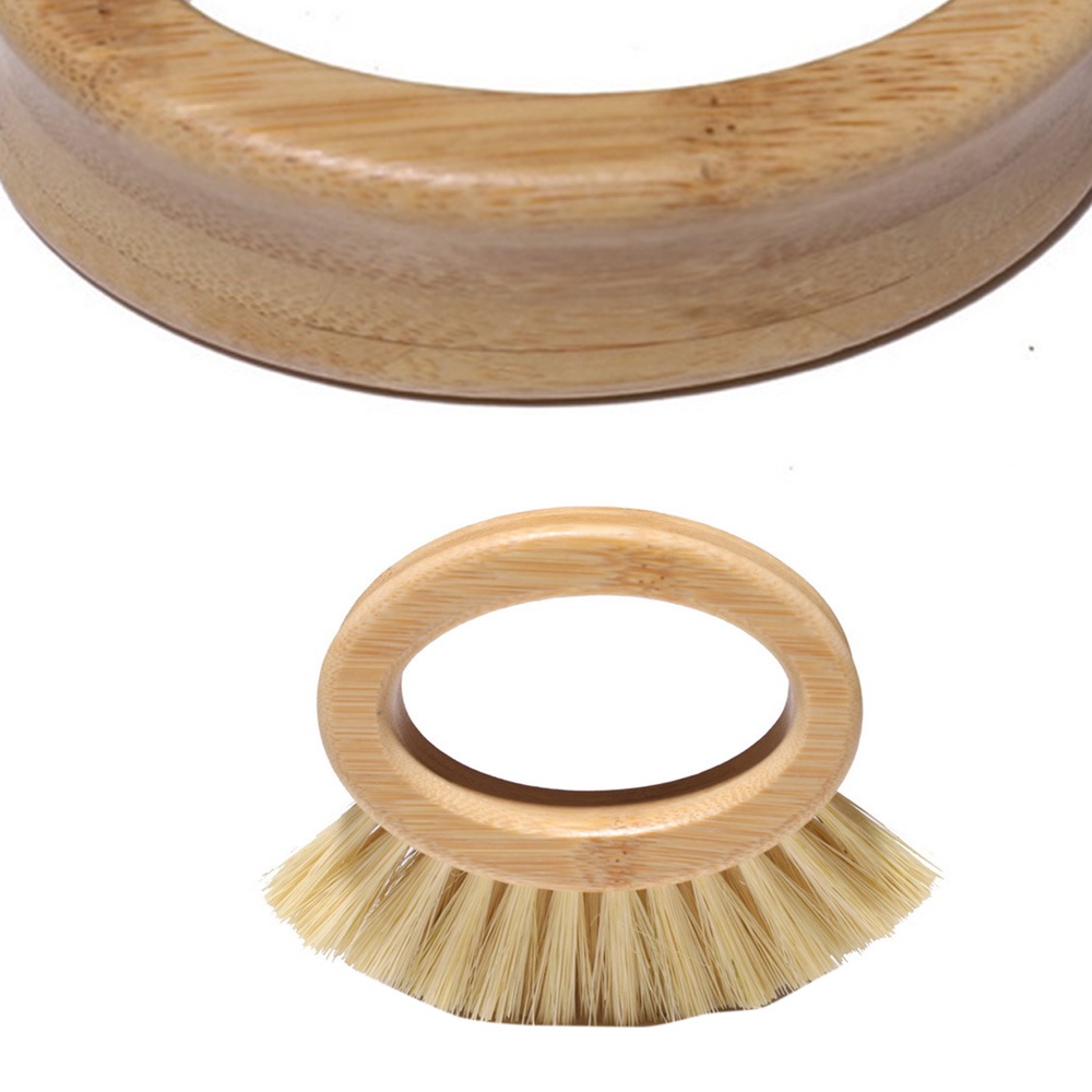 Happygrow Merssavo Mini Natural Round Bamboo Brush, Kitchen Scrub Brush Natural Scrub Brush Wet Cleaning for Dish Pots