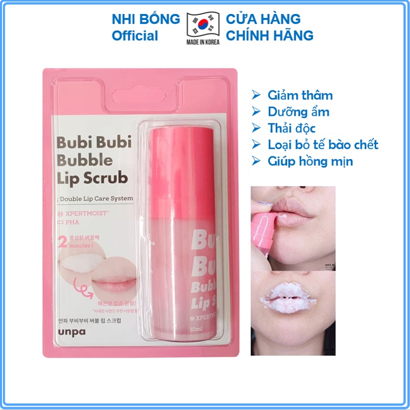 Tẩy tế bào chết sủi bọt cho Môi Unpa Bubi Bubi Bubble Lip Scrub Hàn Quốc 10ml