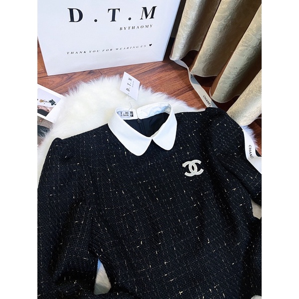 Black Top Tweed - Áo tweed đen phối trắng cổ đức đính ngọc trai - Hàng thiết kế DTM