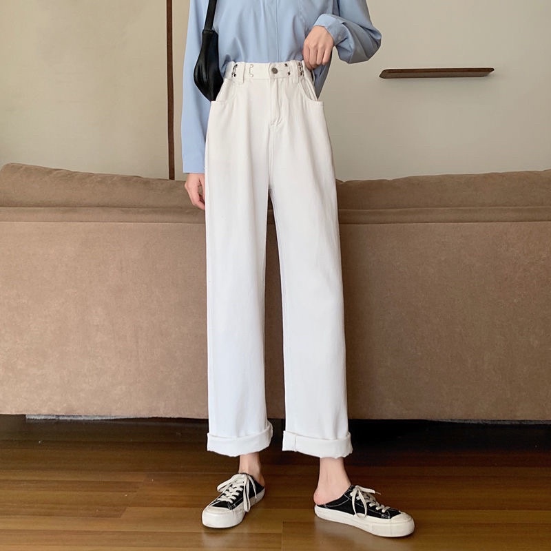 Quần Jeans Nam Nữ Màu Trắng Đen Xanh Ống Rộng Cạp Cao Gài Khuy Phong Cách Ulzzang Phom Unisex Loại 1 Mặc Hàng Ngày