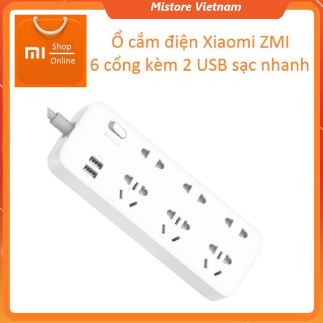 Ổ cắm Xiaomi ZMI Power Strip 6 cổng 2 USB CX05 sạc nhanh 18w