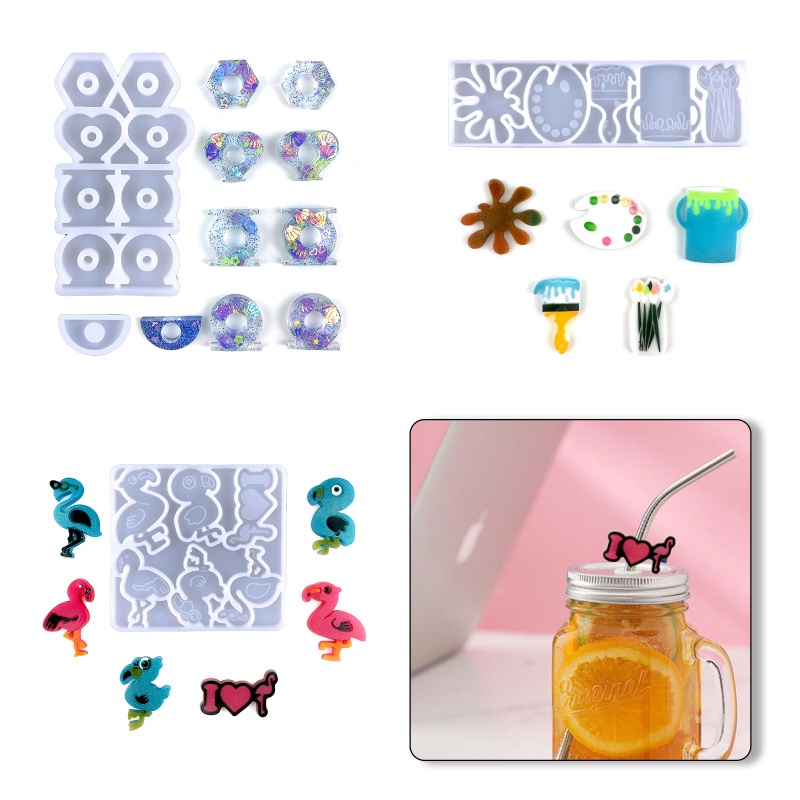 Khuôn Silicone Làm Ống Hút Hình Chim Hồng Hạc / Hoa Hướng Dương DIY