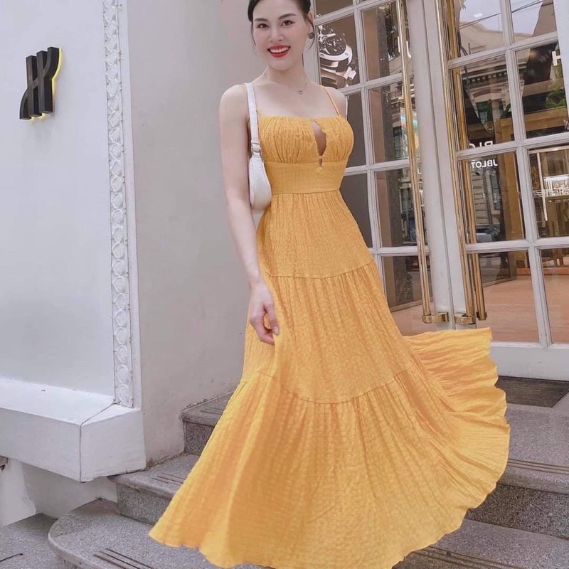 MAXI 2 DÂY ĐŨI XỐP ĐI BIỂN VÁY DÀI DÂY ( SẴN MÚT) VÁY DÂY DÁNG DÀI TAOBAO