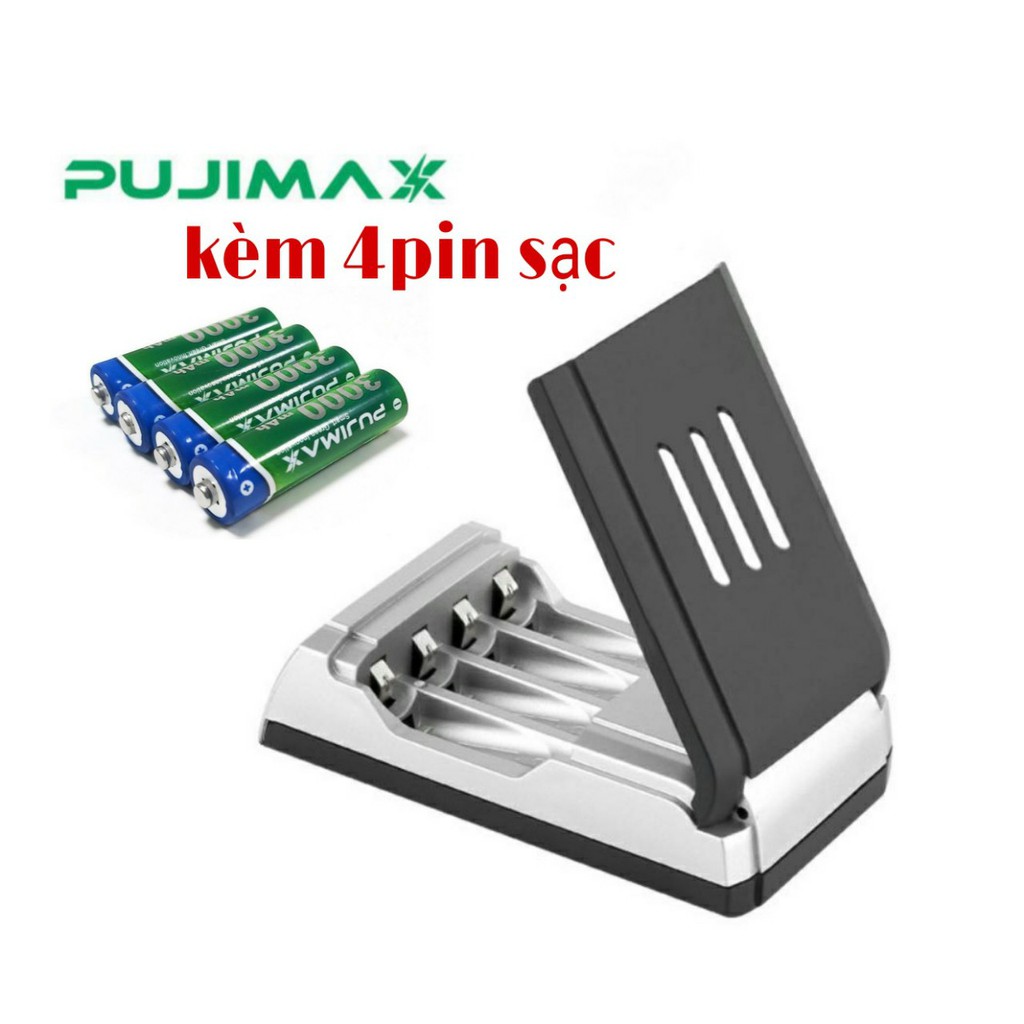 Bộ sạc pin AA, AAA LCD-002 kèm 4pin sạc AA 3000mAh tốc độ cao hiển thị vạch pin trên màn hình