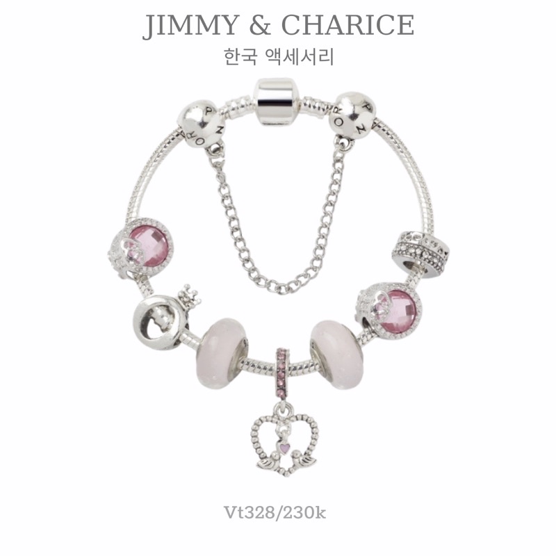 Vòng tay charm Jimmy & Charice màu màu hồng trắng tiểu thư chất liệu titan mạ bạc không han rỉ bay màu
