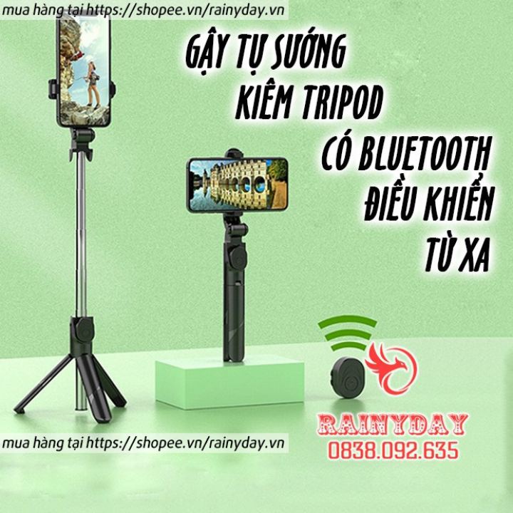 ✓❐Gậy chụp hình ảnh tự sướng selfie 3 chân kiêm tripod đa năng có bluetooth điều khiển 