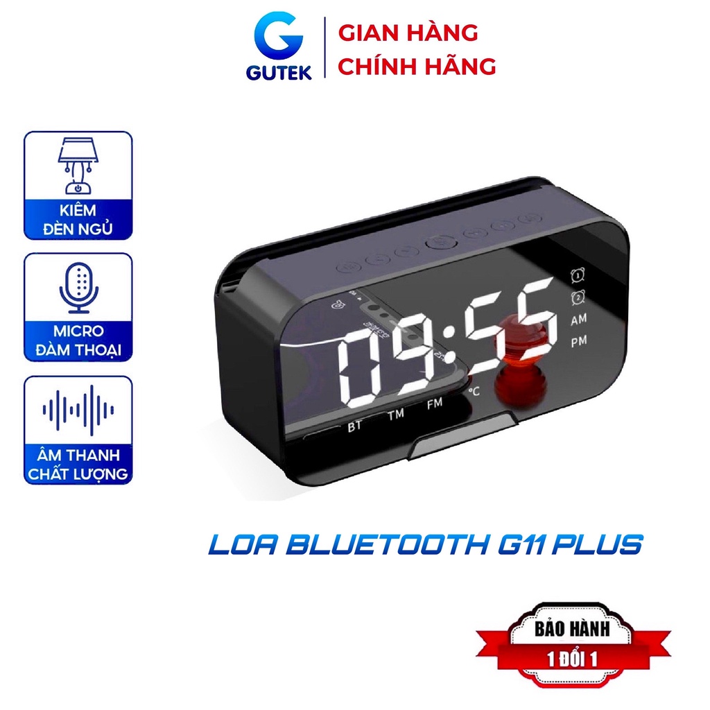 Loa bluetooth không dây kiêm đồng hồ báo thức Gutek G11 màn hình đèn led tráng gương