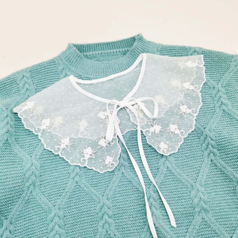 Cổ Áo Rời Phối Ren Màu Trắng Thời Trang Cho Nữ