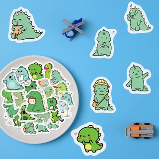 Bộ 40 miếng dán hình khủng long xanh lá dùng trang trí sổ tay lưu niệm