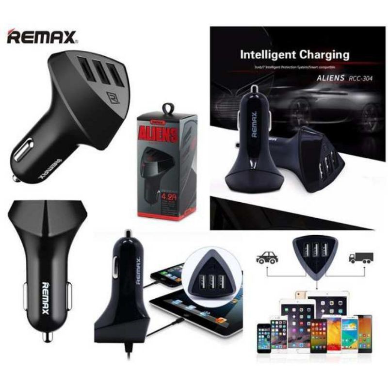 Củ/Tẩu sạc trên ô tô chính hãng Remax Aliens 3 cổng USB