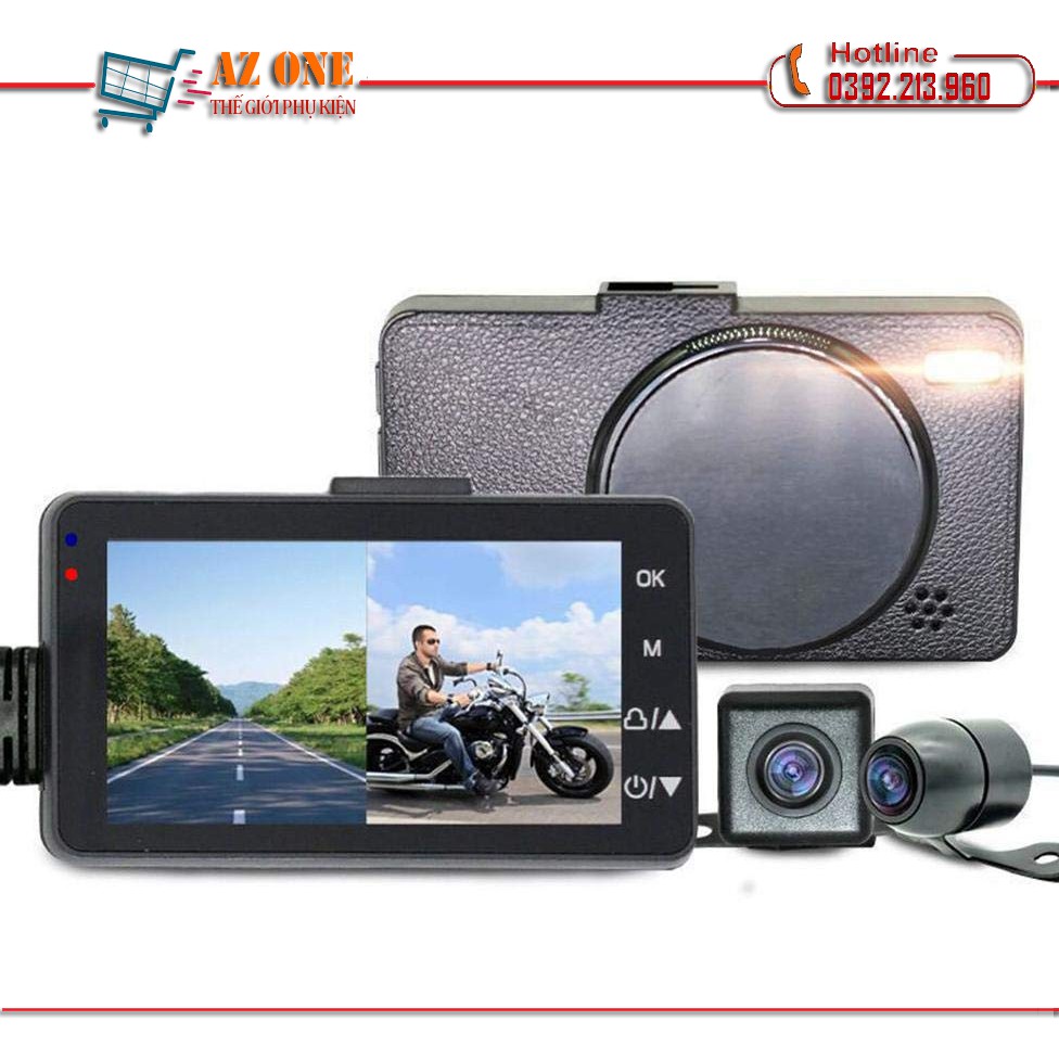 Camera Hành Trình Dành Cho Xe Máy Kèm 2 Camera Sau Chống Nước Cao Cấp MT208