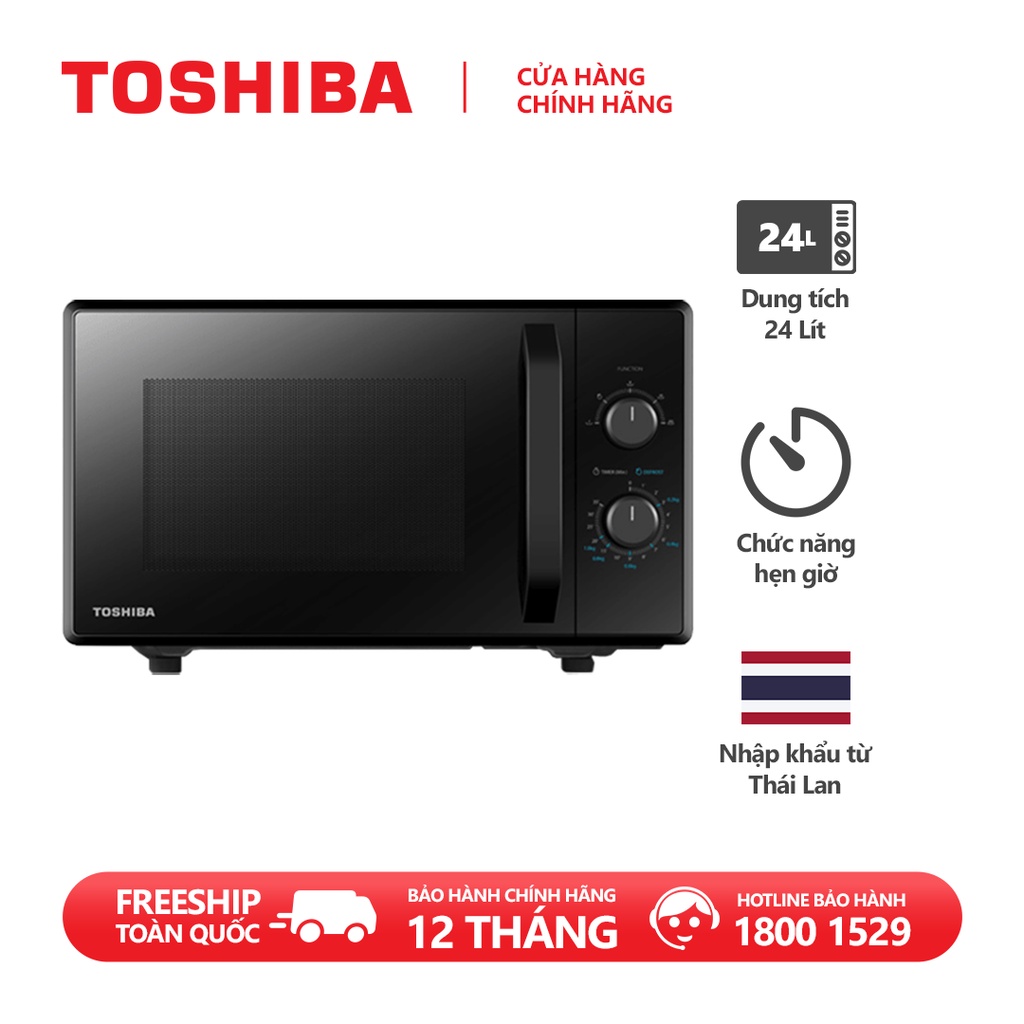 Lò vi sóng Toshiba MW2-MM24PC(BK)- 24L - Xuất xứ Thái Lan - Nấu, Hâm,Rã đông- Hàng chính hãng, bảo hành 12 tháng