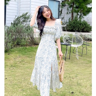 Đầm HEINA-  đầm dài smocking tay lửng