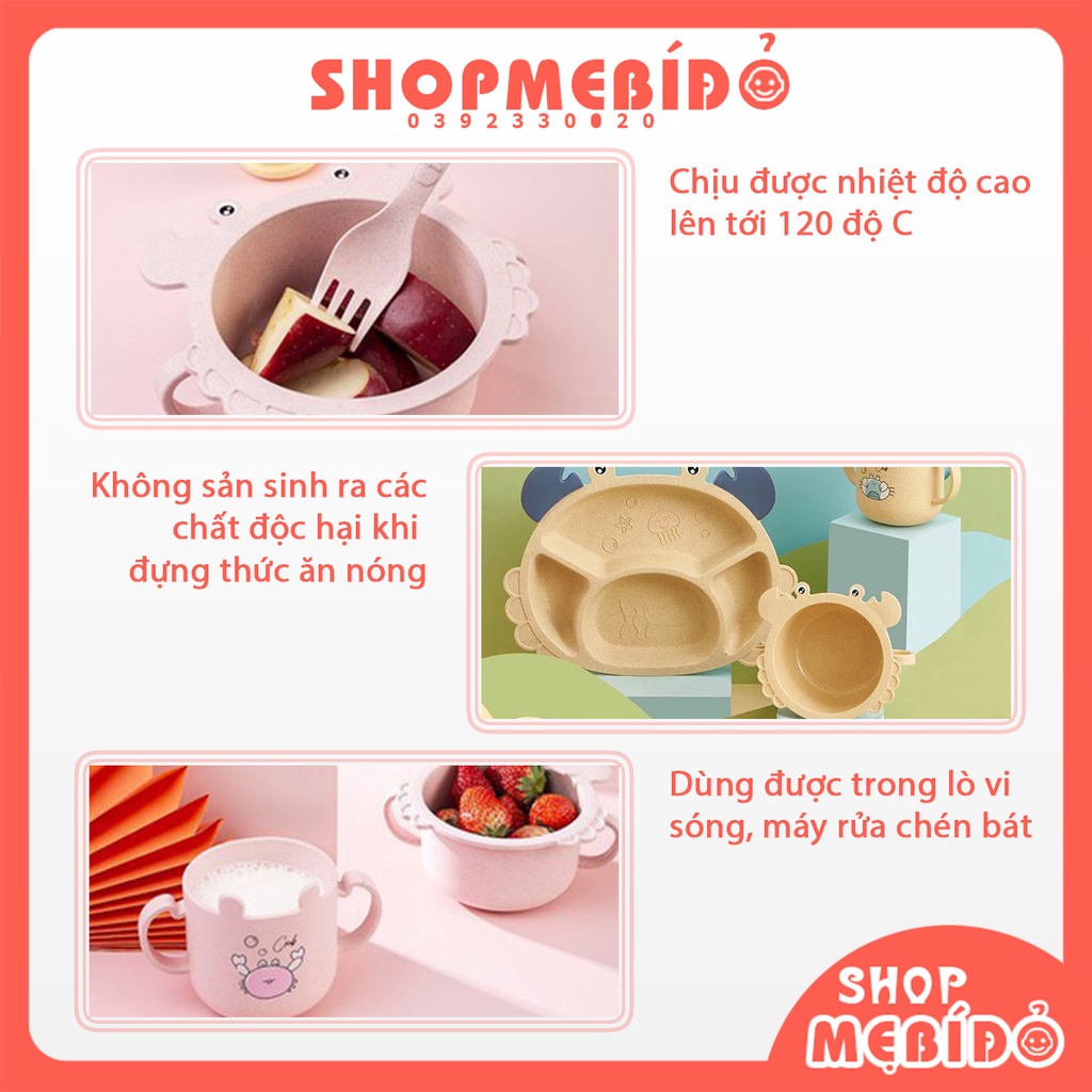 Set Khay Ăn Dặm Lúa Mạch Hình Cua 6 Món Kèm Cốc Bát Thìa Nĩa Đũa Siêu Đáng Yêu Cho Bé Shop Mẹ Bí Đỏ