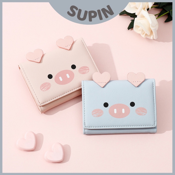 ví nữ ngắn cầm tay mini gấp gọn nhiều ngăn đựng tiền thẻ nhỏ gọn họa tiết heo con dễ thương giá rẻ VN993