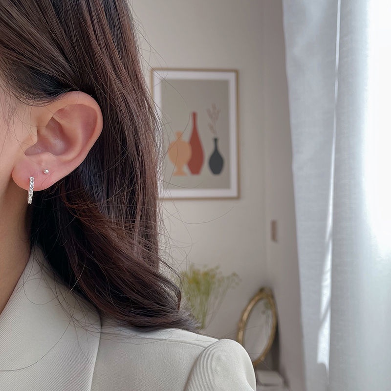 Khuyên Tai Ngọc Set Bông Tai Nữ Bộ Khuyên Tai Xỏ Lỗ Hình Chữ C Đính Đá Kim Cương Không Gây Dị Ứng Thời Trang Cho Nữ