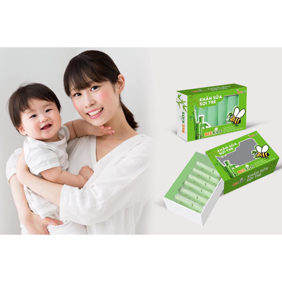 Khăn Sữa Sợi Tre Bee Kids 30x30 Hộp 10 Chiếc Siêu Thấm Hút | Minizon Kids