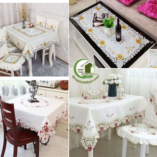 Tấm khăn trải bàn bằng vải thêu hoa cao cấp sang trọng - vải cotton trắng - Chọn kích thước - giao hoa văn ngẫu nhiên