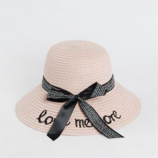 Mũ cói dây nơ chữ love me more m035
