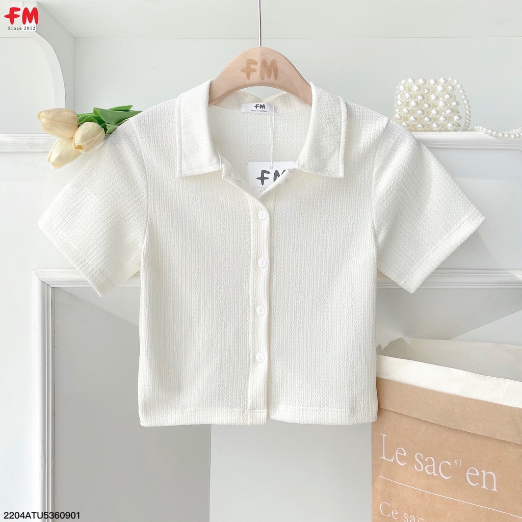 Áo thun polo nữ FM Style croptop chất vải xốp nhăn tay ngắn có cổ thời trang 220409603