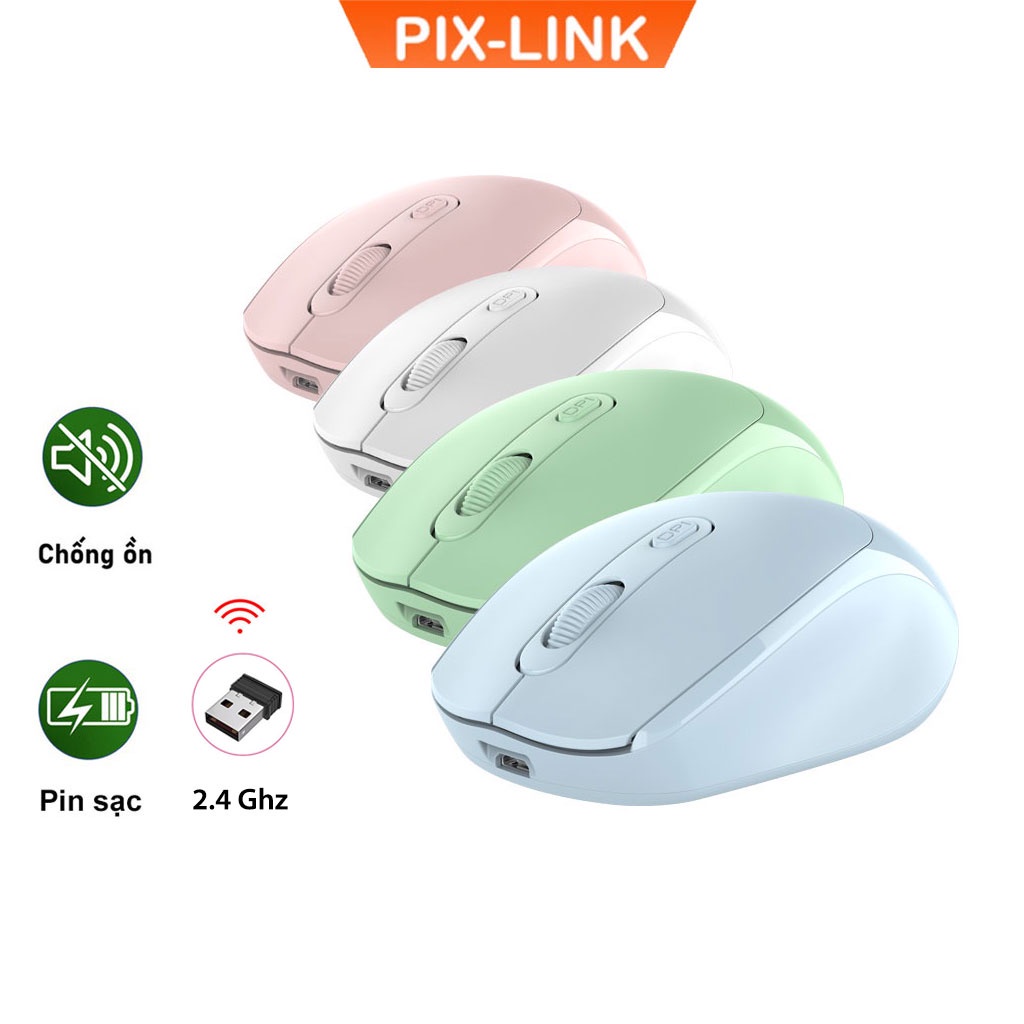 ∈✢✥Chuột không dây PIX-LINK P100 wireless 2.4Ghz sạc pin, chống ồn, DPI1600 dùng cho máy tính, laptop, tivi-Hàng chính h