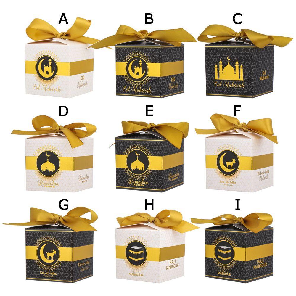 Set 5 / 10 Hộp Quà Giấy In Chữ Eid Mubarak Mới Lạ