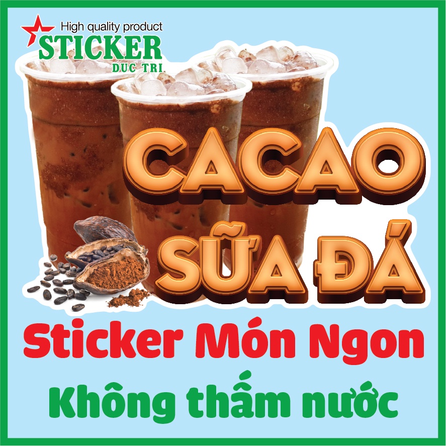 Sticker Trang Trí Hình Nước Mía Trân Châu Cốt Dừa...Decal nhựa không thấm nước.