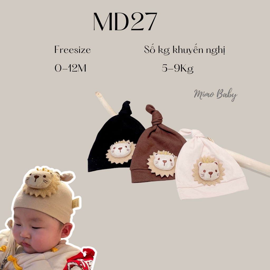 Mũ cotton thắt nút hình sư tử, hình hổ đáng yêu cho bé sơ sinh 5-9kg Mimo baby MD27