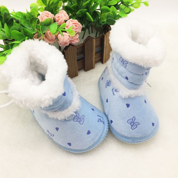 Giày boot chất liệu cotton phối lông họa tiết chấm bi đáng yêu cho bé