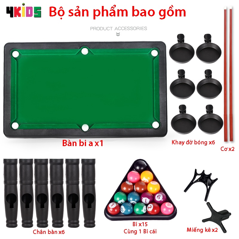 Bàn bi a mini - Bàn bi a cho trẻ em và người lớn, Size lớn 15 Bi , Mặt bàn vải Nỉ không bong