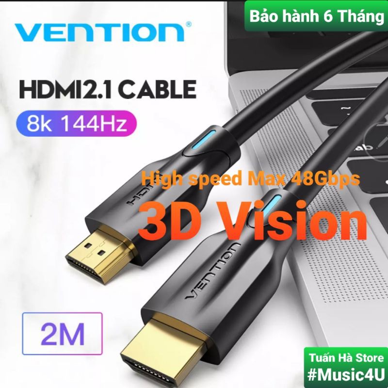 Dây cáp HDMI 2.1 Vention 8K/60Hz 4K/120Hz 2K/144Hz 3D, 48Gbps cho PS4, PC, Laptop, Macbook [Music4U]