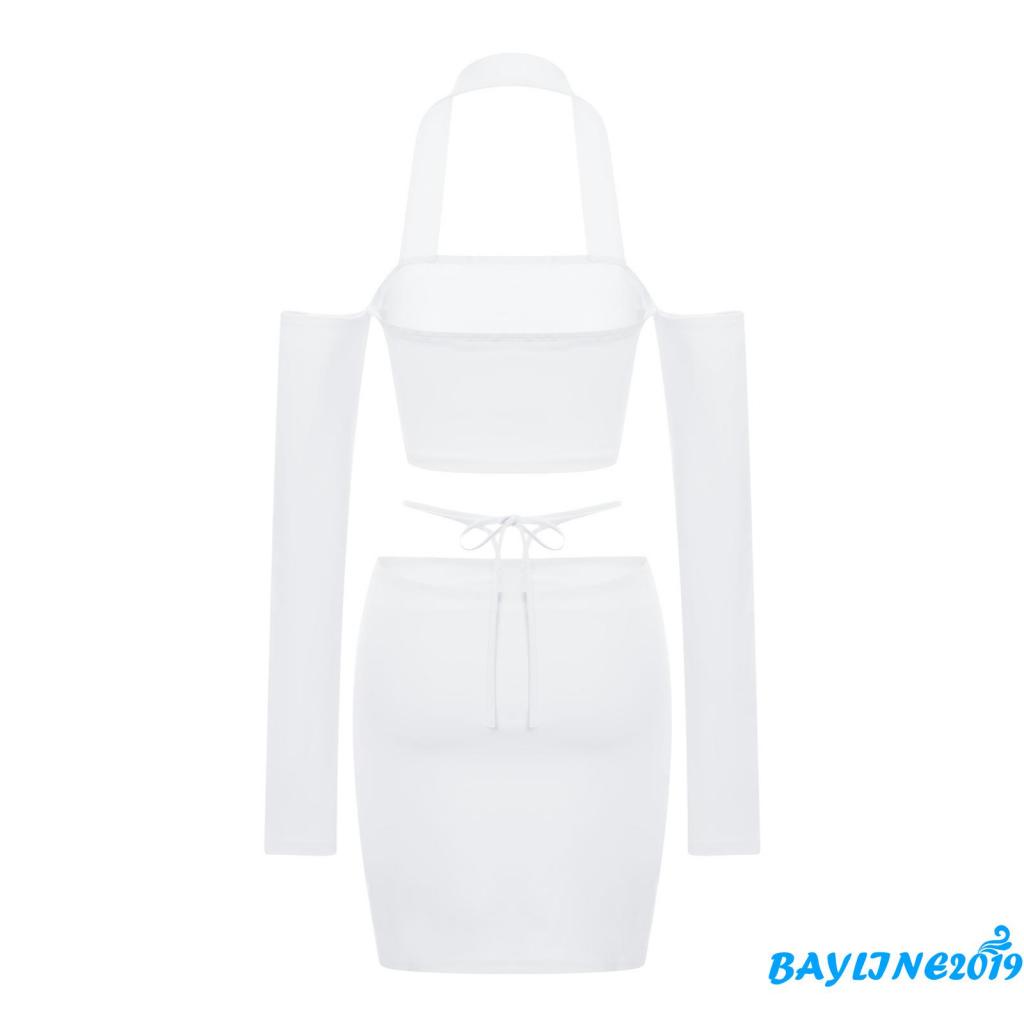 Set Áo Cổ Yếm Hở Vai + Chân Váy Màu Trơn Phong Cách Quyến Rũ Dành Cho Nữ