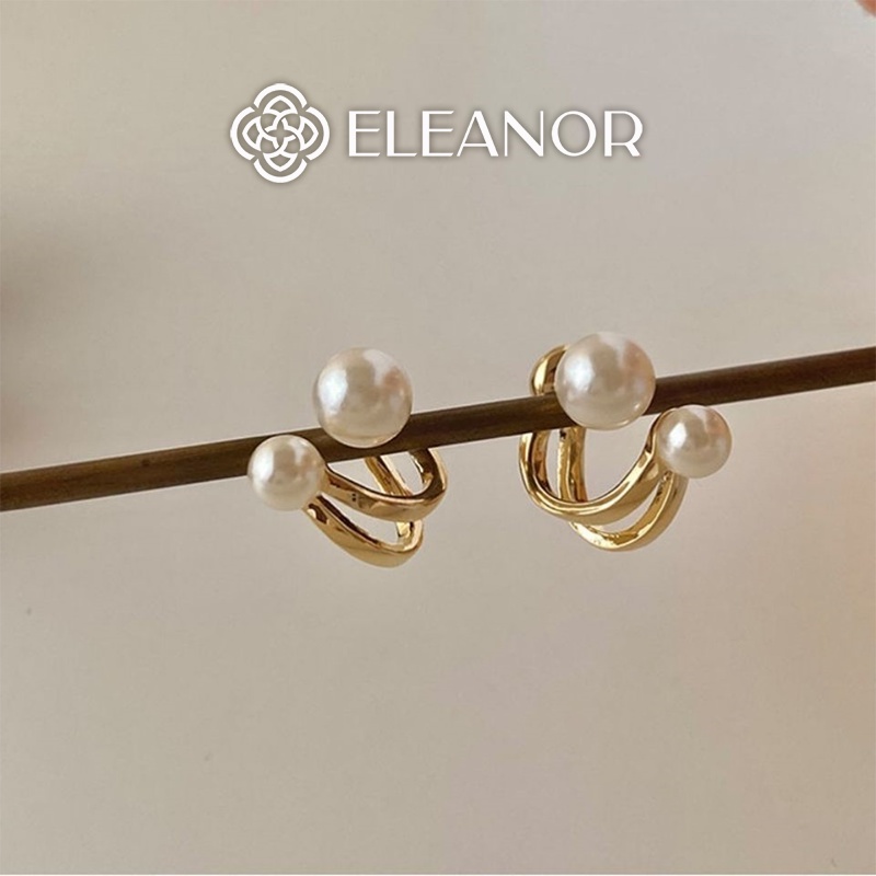 Bông tai nữ ngọc trai nhân tạo Eleanor Accessories viền chữ C chuôi bạc 925 nữ tính phụ kiện trang sức đẹp