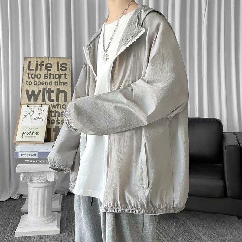Áo Khoác Chống Nắng Dáng Rộng Bằng Lụa Lạnh Siêu Mỏng Thoáng Khí Phong Cách Hàn Quốc Thời Trang Mùa Hè Cho Nam