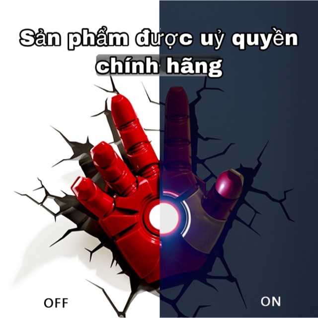 Bàn tay mô hình Iron Man kiêm đèn ngủ vết nứt dán tường 3D