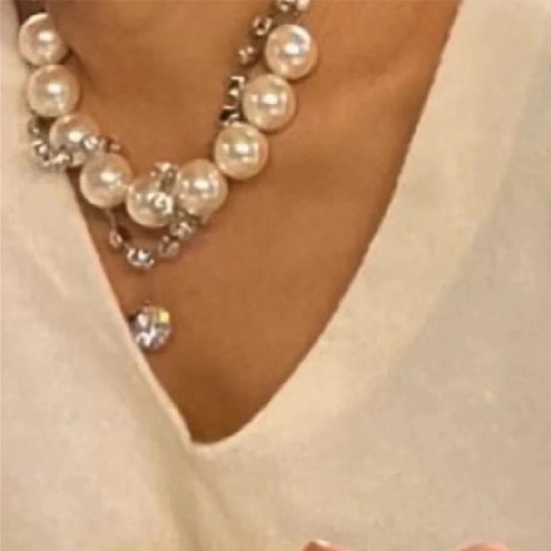 Dây Chuyền Hai Lớp Đính Hạt Ngọc Trai Nhân Tạo Và Đá Kim Cương Toàn Diện Phong Cách Sang Trọng Hợp Thời Trang