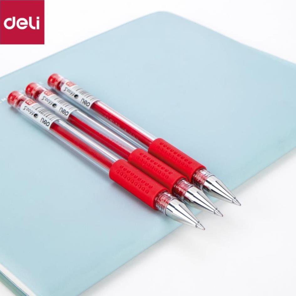 Bút gel nắp đậy 0.5mm Deli - viết được lên tới 400mm - Xanh/ đỏ / đen - E6600S