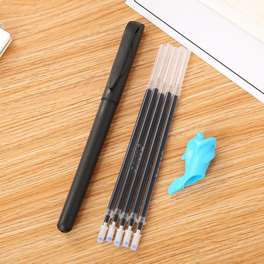 Bút Mực Xanh Gel Đen EDUSKY Thân Bút Rỗng Kèm 5 Ruột Bút Và Cài Bút Trang Trí Cho Học Sinh Sinh Viên Văn Phòng