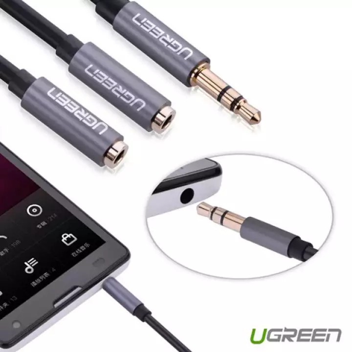 Cáp chia âm thanh 3.5mm 1 ra 2 loa Chính Hãng Ugreen 10780 10532 AV123, chân mạ vàng,Vỏ Nhôm Cao cấp
