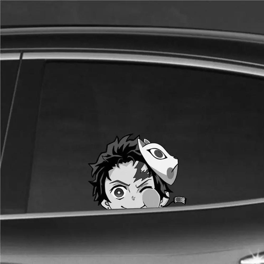 Miếng Dán Trang Trí Kính Chắn Gió Xe Hơi Họa Tiết Demon Slayer Vui Nhộn