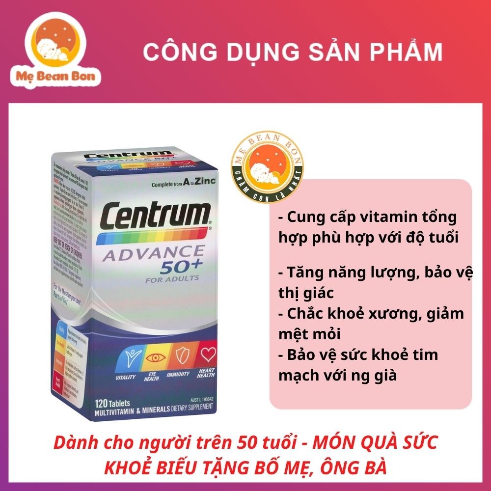 Centrum Advance 50+ Multivitamin 120 viên- Úc- Vitamin tổng hợp  bổ sung các vitamin và khoáng chất thiết yếu cho cơ thể