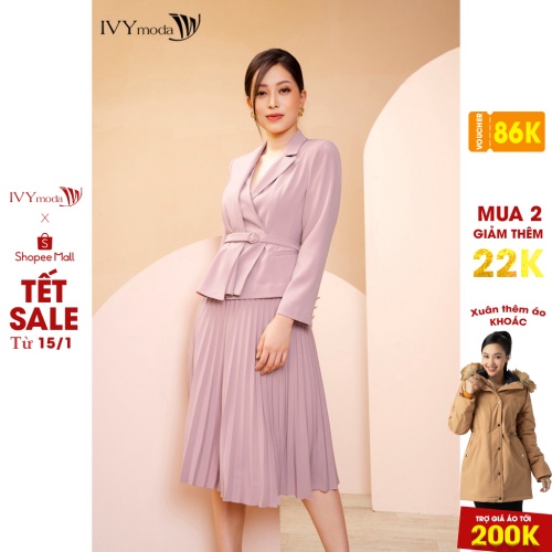[NHẬP WABRTL5 GIẢM 10% TỐI ĐA 50K ĐH 250K ]Áo vest nữ cổ 2 ve hồng san hô IVY moda MS 67M5285