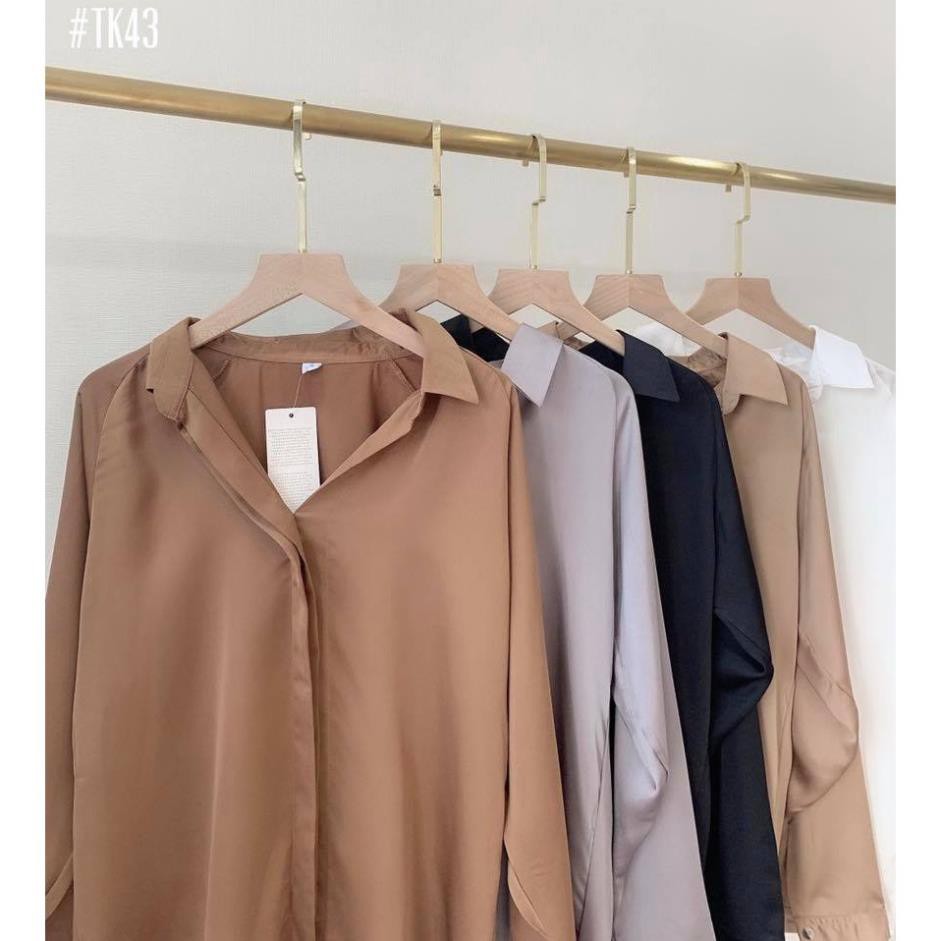Áo Sơ Mi Công Sở Nẹp Khuy Giấu Nút Liền Lụa Satin Thanh Lịch Nhiều Màu | BigBuy360 - bigbuy360.vn