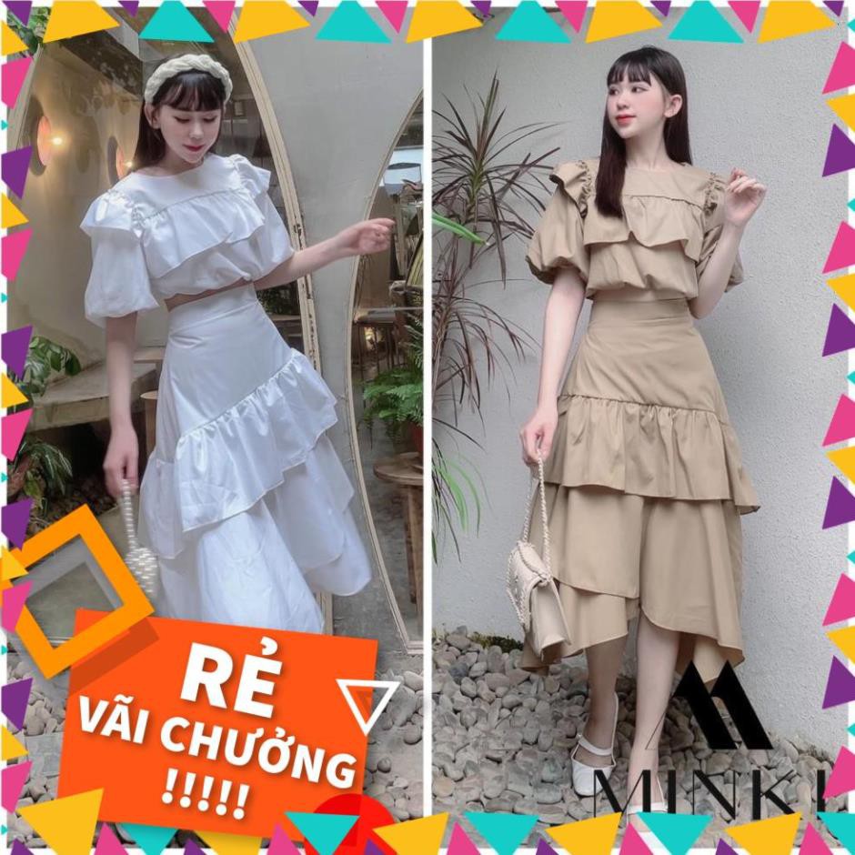 [SALE_SỐC_45%] SET ÁO TẦNG CHÂN VÁY XÉO - Chất liệu Kaki Cotton nhập khẩu - Hai màu Nâu tây/ Trắng - [THIẾT KẾ] [HOT] | BigBuy360 - bigbuy360.vn