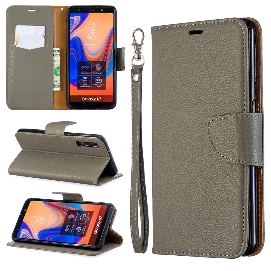 Bao da điện thoại gập kiêm ví màu trơn cho Samsung A7（2018）/A750 Litchi | BigBuy360 - bigbuy360.vn