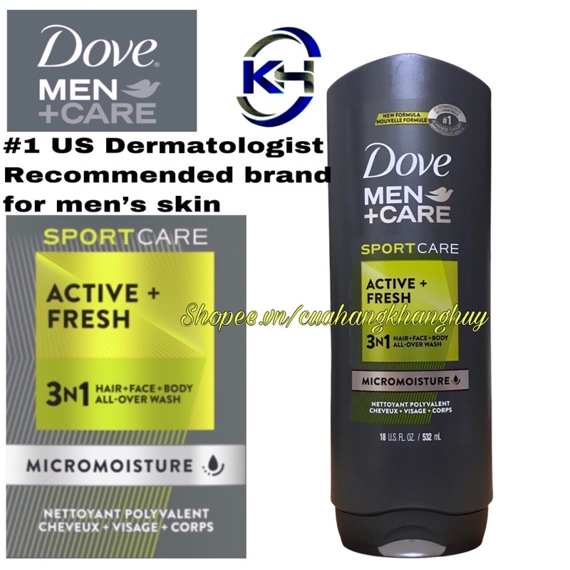 Dove Men+Care SportCare Active + Fresh 3in1 dành cho tóc,mặt, cơ thể 532 ml (Mỹ)