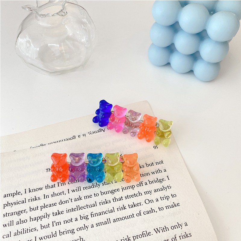 Kẹp tóc hình kẹo dẻo gấu màu cầu vồng không dấu vết phong cách Hàn Quốc xinh xắn