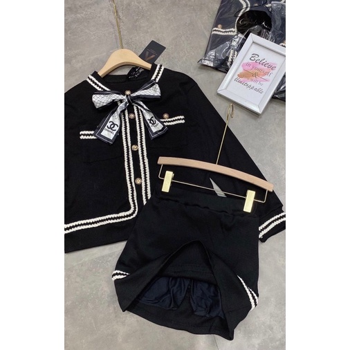 SET LEN ÁO VIỀN TAG NƠ CHANEL KÈM CHÂN VÁY CHO NỮ