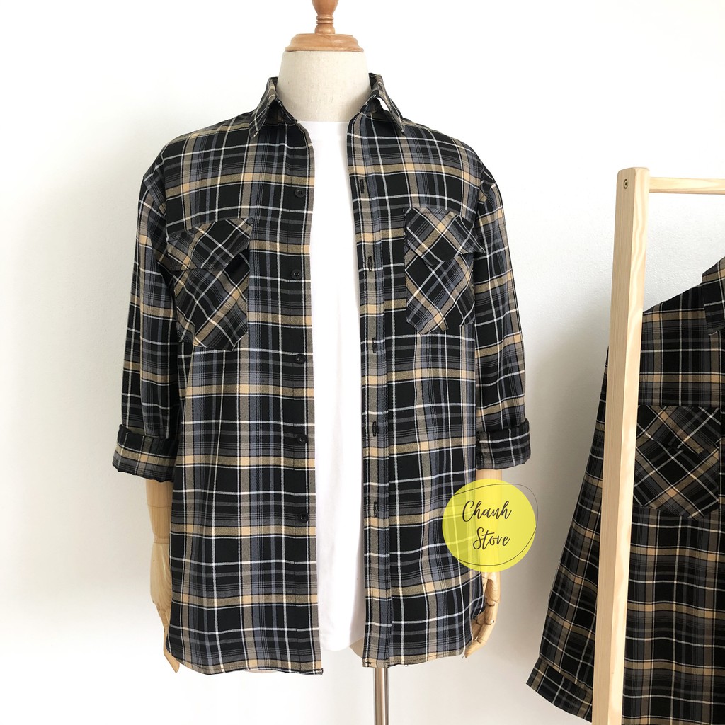 Áo Sơ Mi Nam Flannel Kẻ Caro - Áo Sơ Mi Nam Dài Tay Hàn Quốc